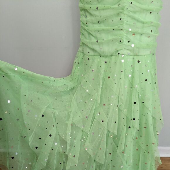 Papell Prom Dress Maxi Gown 10 Green Fairy Y2K Mermaid Tulle Glam Sequin NWT - Picture 9 of 11